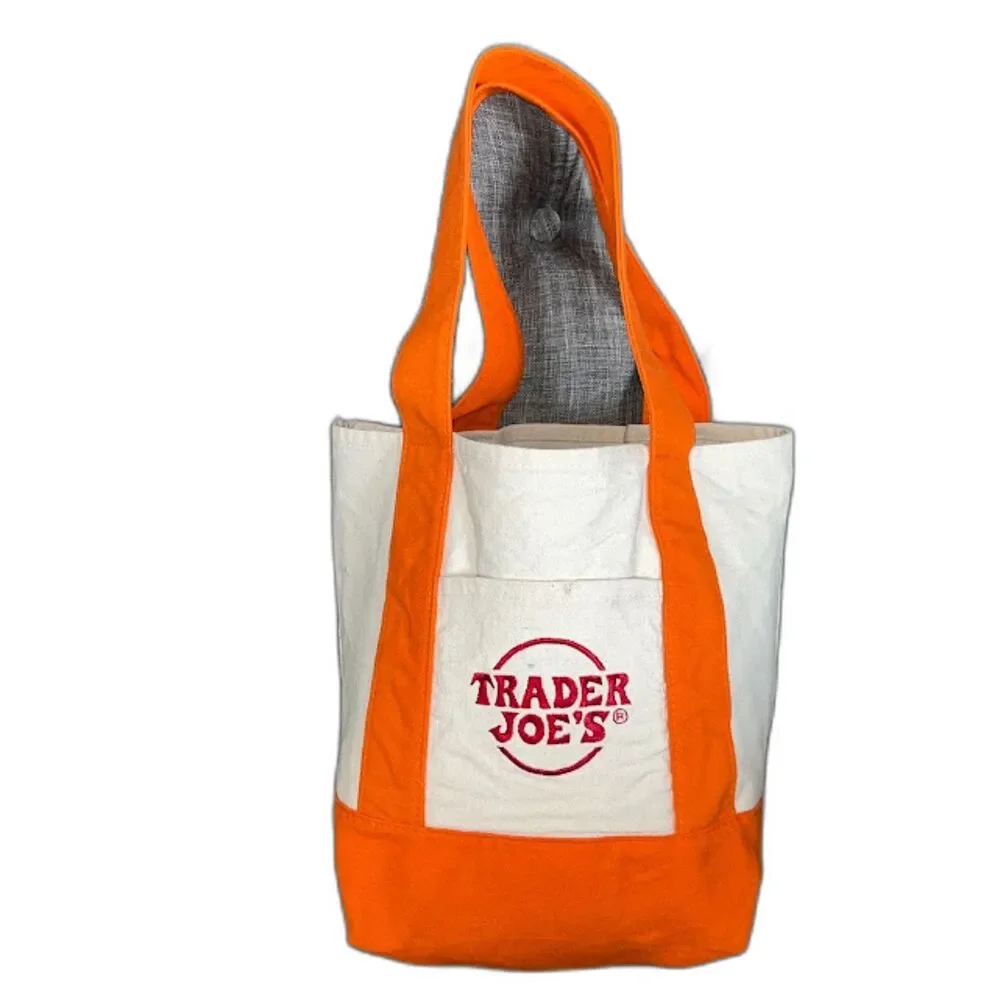 Trader Joe's Mini Canvas Tote Bag Orange Limited Edition Reusable Bag CREW